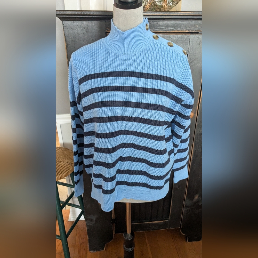 LOFT Women's Large Mockneck Sweater Blue & Navy Stripes - Washed Once/Never Worn